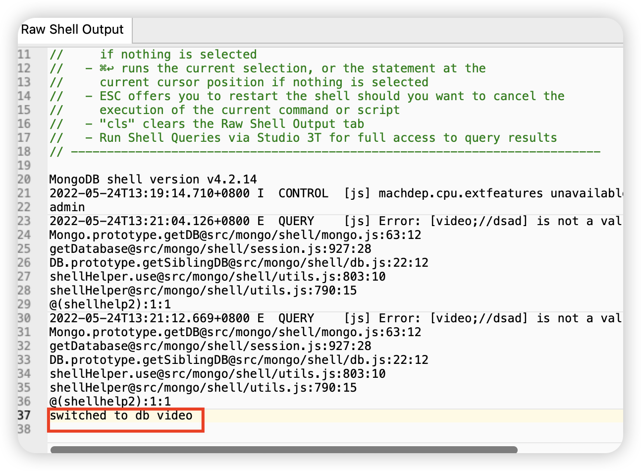 执行后出现switched to db xxxx 表示进入xxxx数据库